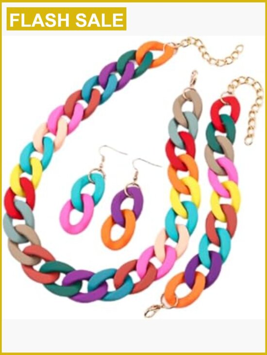 Jewelry - Chunky Acrylic Jewelry Set Necklace Bracelet Earrings Cuban Link Hip Hop